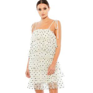 NWT Ieena for Mac Duggal 26457 White Black Polka Dot Tiered Dress Size 0